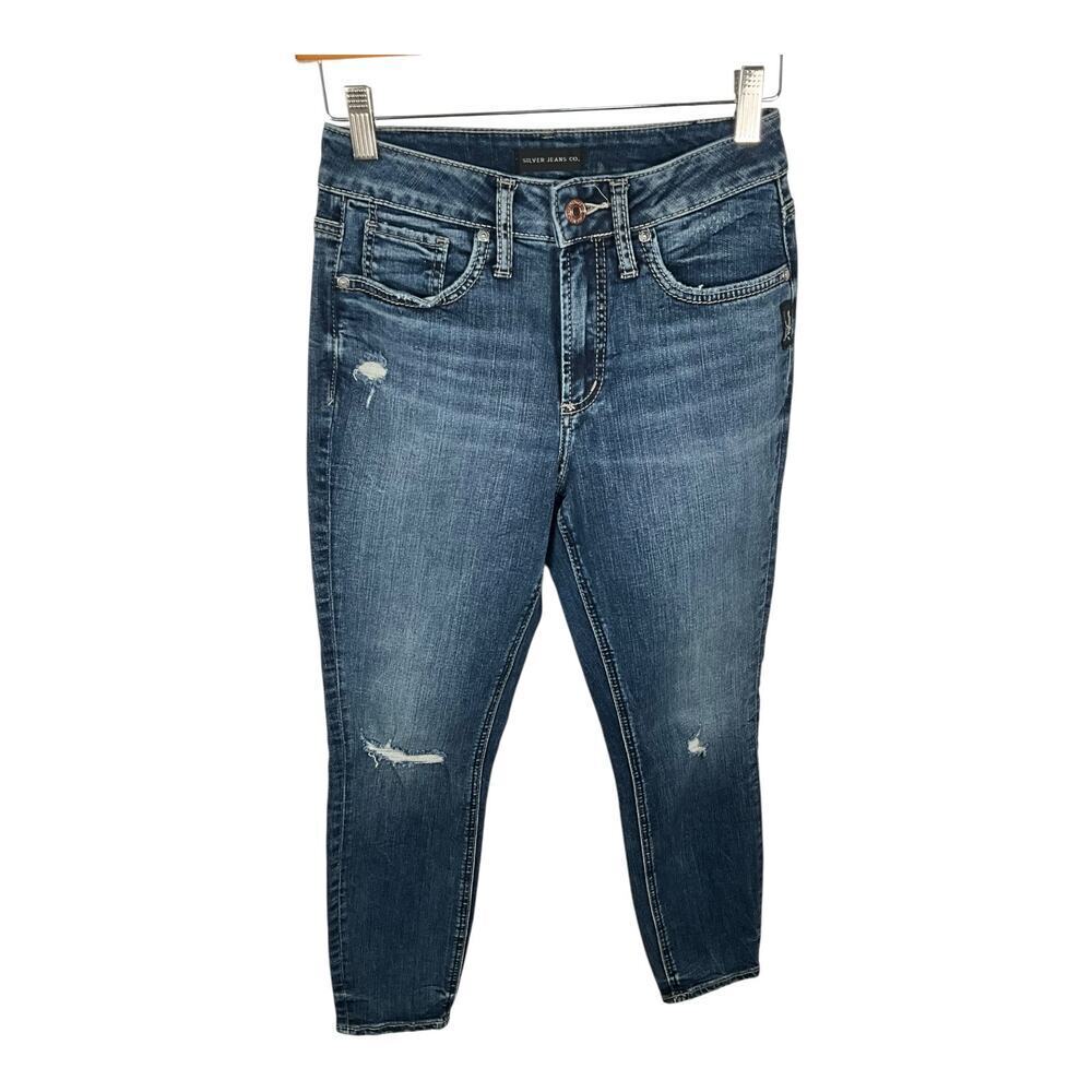 Silver Jeans Co Avery Skinny Crop Jeans Womens W26 Distressed Stretch Denim